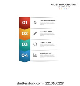 List Diagram with 4 points of steps, colorful business infographic element template vector.