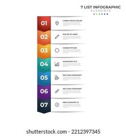 List Diagram with 7 points of steps, colorful business infographic element template vector.