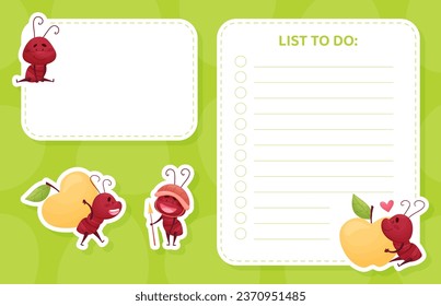 List to Do Card with Cute Ant Character Vector Template