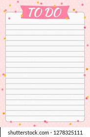 List TO DO with watercolor sparkles on black background. Layout sheet with place for notes and thinks. Vector template page for print, office, school.