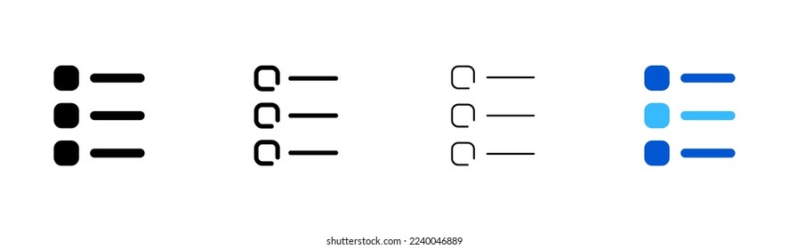 List flat icons set. Data, menu, button, structure, sorting, organization, demonstration, filter, smartphone, pc, design, style. Information concept. Vector flat icons set on a white background
