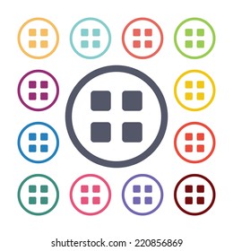 list flat icons set. Open round colorful buttons. Vector 