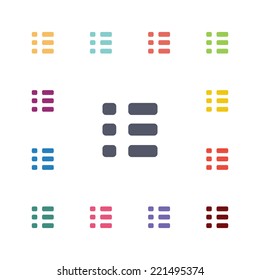 list flat icons set. Open round colorful buttons. Vector 