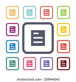 list flat icons set. Open round colorful buttons. Vector 
