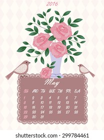 List of floral calendar for 2016 year (flowers in vase - vector background)