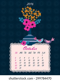 List of floral calendar for 2016 year (flowers in vase - vector background)