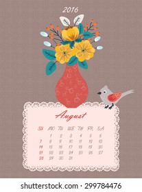 List of floral calendar for 2016 year (flowers in vase - vector background)