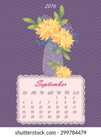 List of floral calendar for 2016 year (flowers in vase - vector background)