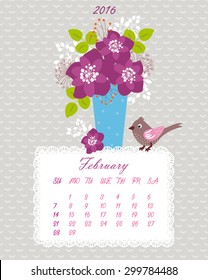 List of floral calendar for 2016 year (flowers in vase - vector background)
