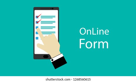 List, form, to do or survey form illustration. Check form with smartphone vector illustration 
