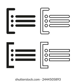 List format options icons. Text alignment features. Document organization tools. Interface layout elements. Vector illustration. EPS 10.