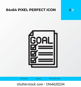 list of goals achieved 64x64 Pixel perfect icon. Goal and Achievement vector line icon style.
