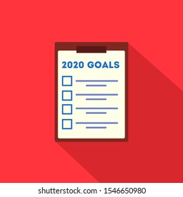 
List Of Goals And Plans For 2020. Flat Style Checklist On Bright Background. Vector.