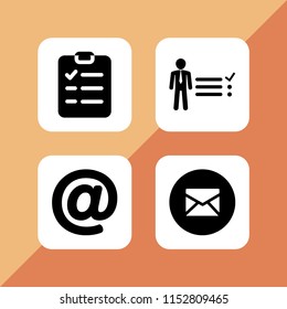 list icon. 4 list set with businessman tasks items list, mail and checklist vector icons for web and mobile app