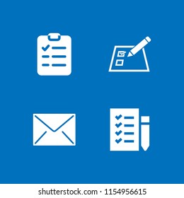 list icon. 4 list set with checklist, checklist on a paper with a pencil and mail vector icons for web and mobile app
