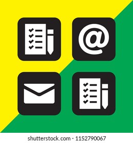 list icon. 4 list set with mail, checklist and shopping list vector icons for web and mobile app