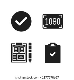 list icon. 4 list vector icons set. resolution, clipboard and tick mark icons for web and design about list theme