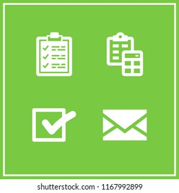 list icon. 4 list vector set. mail, check mark and clipboard icons for web and design about list theme