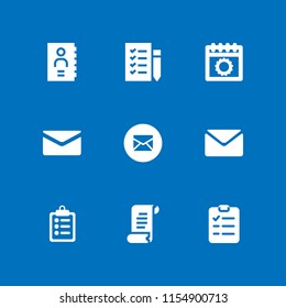 list icon. 9 list set with medical notes symbol of a list paper on a clipboard, daily calendar, receipt and mail vector icons for web and mobile app