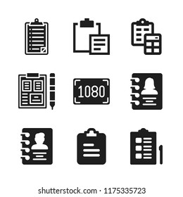 list icon. 9 list vector icons set. resolution, agenda and clipboard icons for web and design about list theme