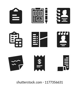 list icon. 9 list vector icons set. check, clipboard and note icons for web and design about list theme