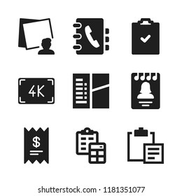 list icon. 9 list vector icons set. receipt, resolution and clipboard icons for web and design about list theme