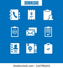 list icon. 9 list vector set. notepad sheet, clipboard, receipt and clipboard with a icons for web and design about list theme