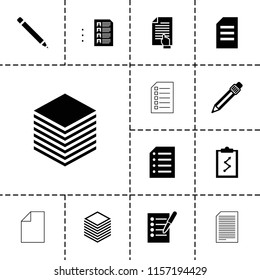 List icon. collection of 13 list filled and outline icons such as paper, pen, clipboard with chart. editable list icons for web and mobile.