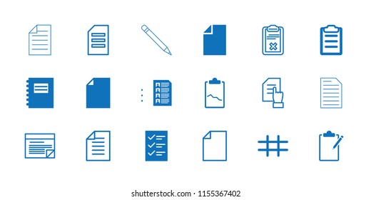 List icon. collection of 18 list filled and outline icons such as notepad, clipboard, grid, checklist, pointing on document, paper. editable list icons for web and mobile.