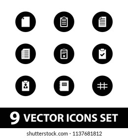List icon. collection of 9 list filled icons such as notepad, clipboard, paper, grid. editable list icons for web and mobile.