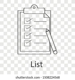 List  icon concept on transparency background. Business idea object.  Line vector illustration use for your project.