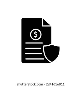 Ilustración de iconos con dólar y escudo. Símbolo del documento de seguro. estilo de icono de glifo. adecuado para aplicaciones, sitios web, aplicaciones móviles. icono relacionado con las finanzas. Diseño de vector simple editable