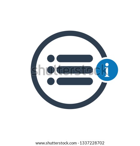 List icon with information sign. List icon and about, faq, help, hint symbol. Vector illustration
