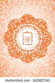list icon inside abstract emblem, orange mosaic background