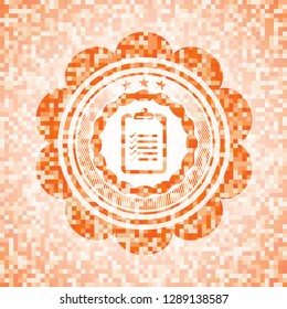 list icon inside abstract orange mosaic emblem with background
