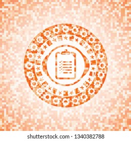 list icon inside abstract orange mosaic emblem with background