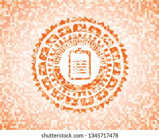 list icon inside abstract orange mosaic emblem