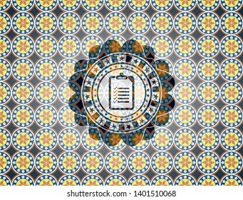 list icon inside arabic badge background. Arabesque decoration.