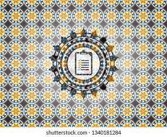 list icon inside arabic style emblem. Arabesque decoration.