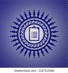 list icon inside badge with denim background