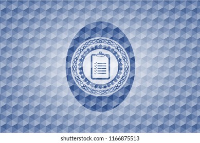 list icon inside blue badge with geometric pattern.