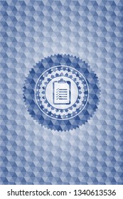 list icon inside blue badge with geometric pattern background.