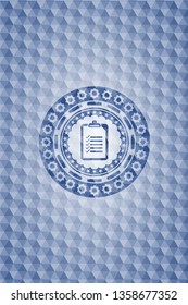 list icon inside blue badge with geometric pattern background.