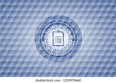 list icon inside blue polygonal badge.