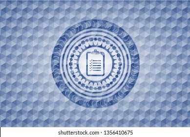 list icon inside blue polygonal badge.