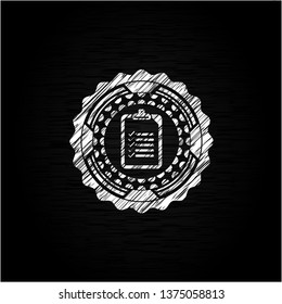 list icon inside chalkboard emblem written on a blackboard