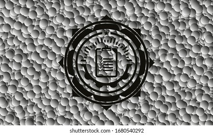 list icon inside dark badge with bubbles background. Vector Illustration. Detailed.