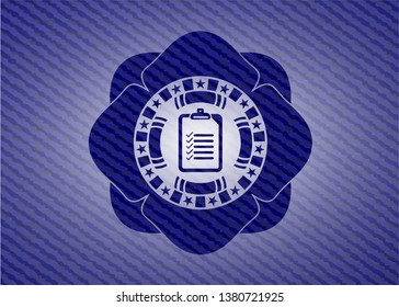 list icon inside emblem with denim high quality background