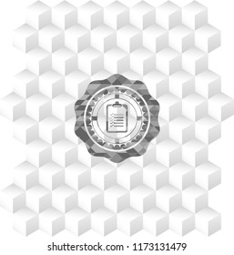 list icon inside grey badge with geometric cube white background