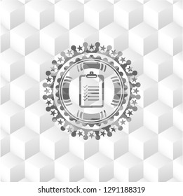 list icon inside grey badge with geometric cube white background